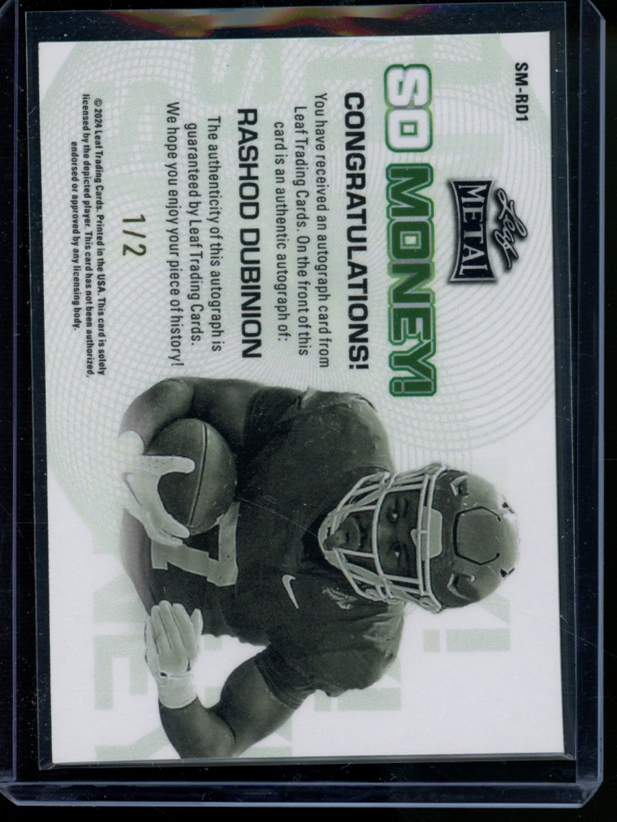 2024 Leaf Metal So Money! Rashod Dubinion #SM-RD1 Pink 1/2 Autograph Football