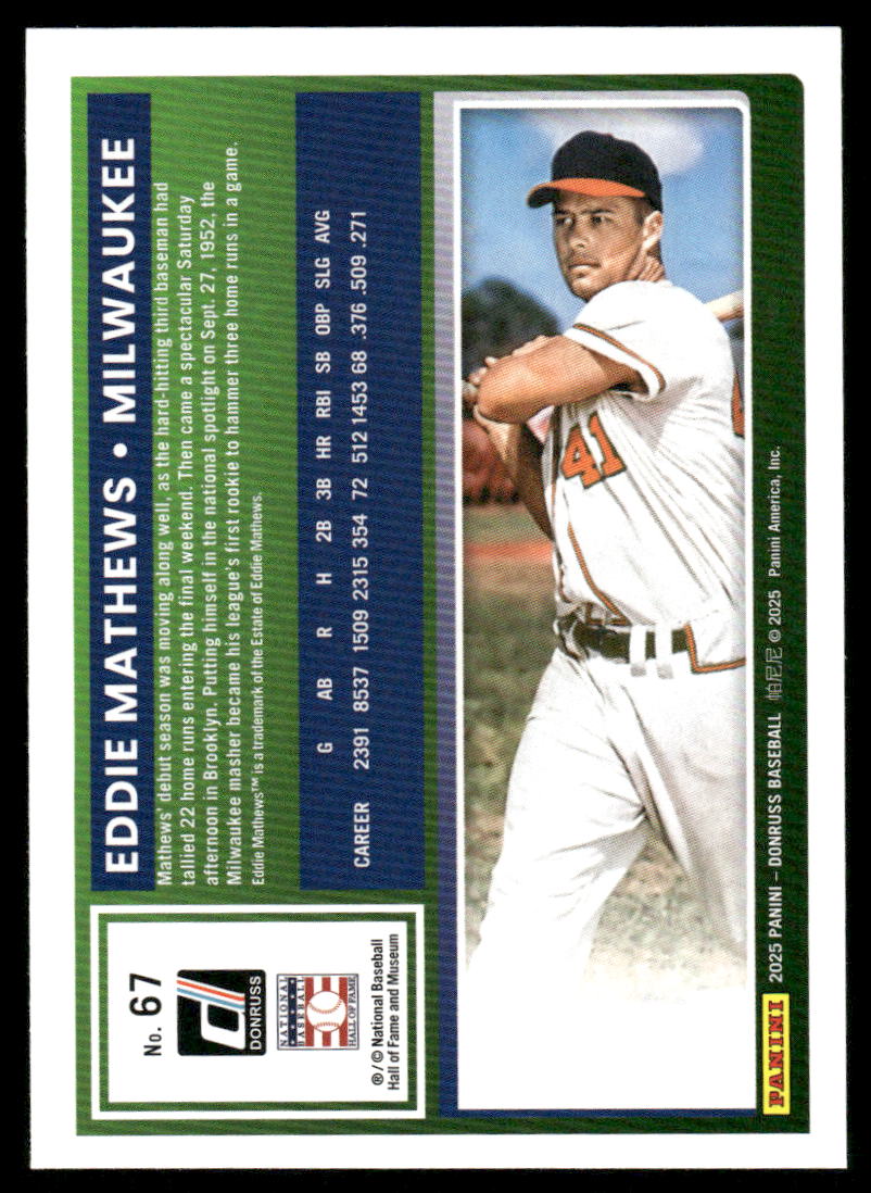 2025 Donruss Eddie Mathews #67 Baseball