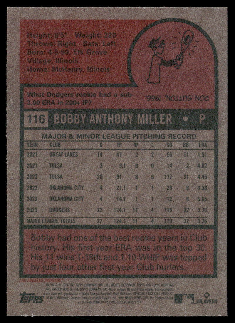 2024 Topps Heritage Bobby Miller #116 Baseball