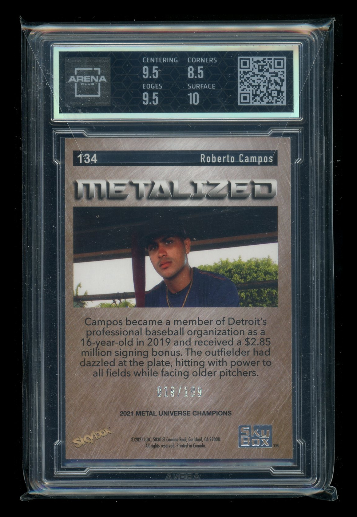 2021 Skybox Metal Universe Rice Silver Dots Roberto Campos #134 019/199 AC 9