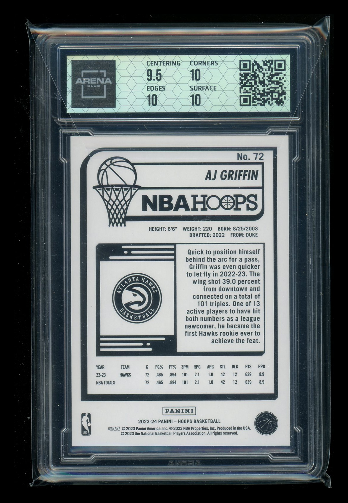 2023-24 Panini NBA Hoops Artist Proof AJ Griffin #72 17/25  Arena Club 10