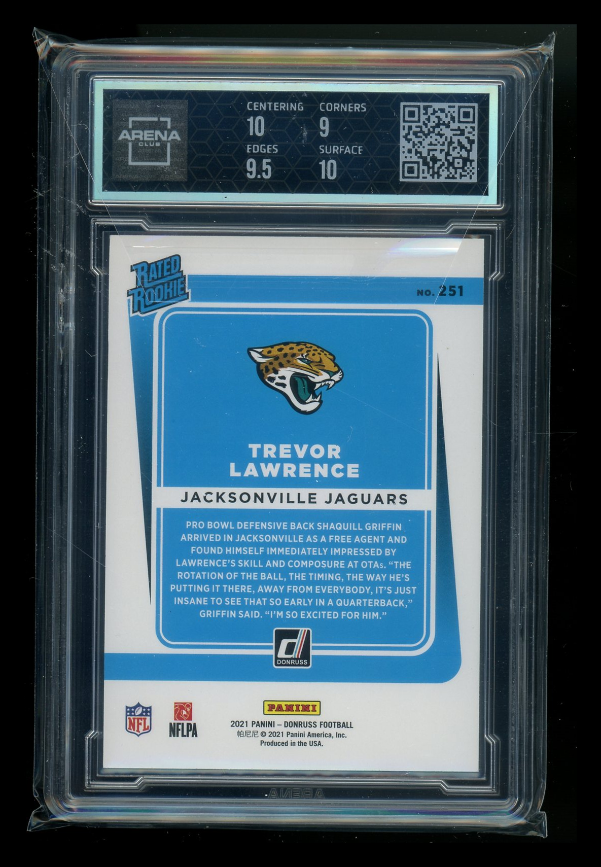 2021 Panini Donruss Rated Rookie Trevor Lawrence #251 Football Arena Club 9.5