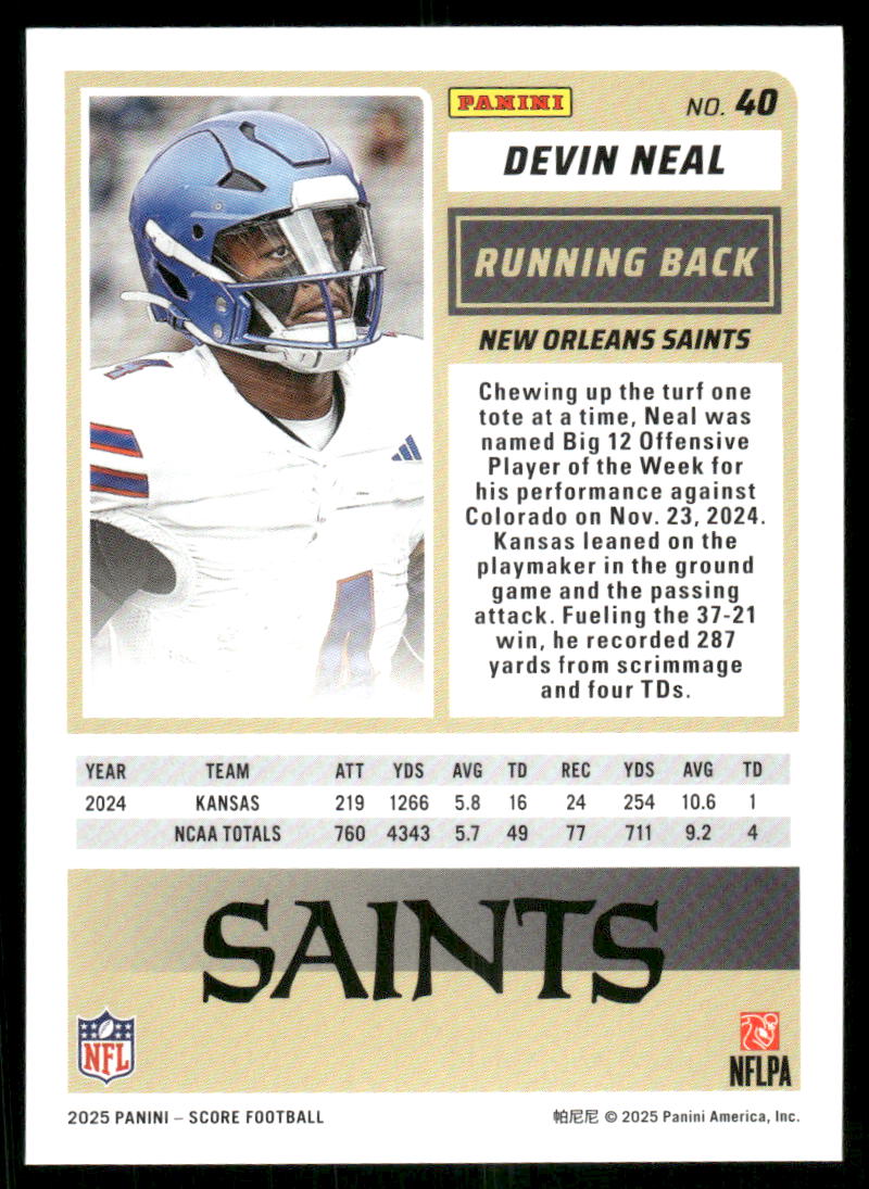 2025 Score A Treat Devin Neal #40 RC Football