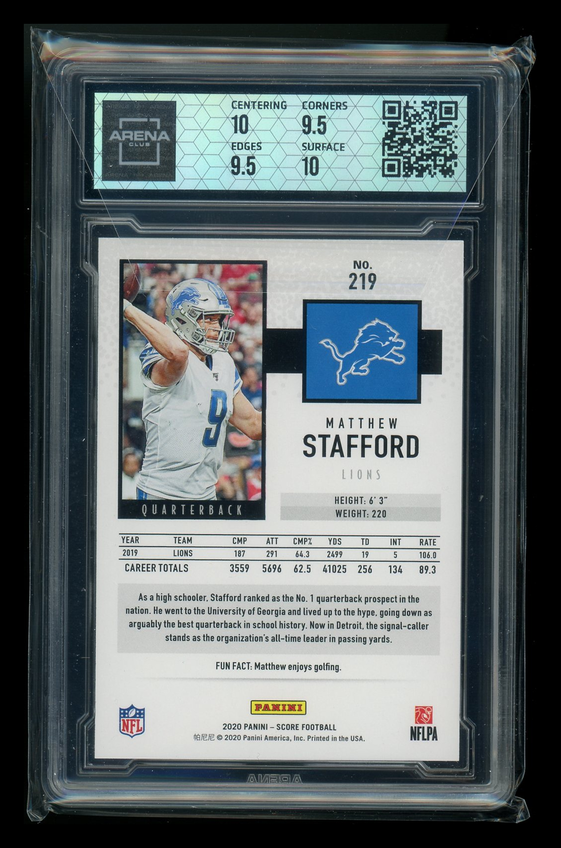 2020 Panini Score Matthew Stafford #219 Football Arena Club 10