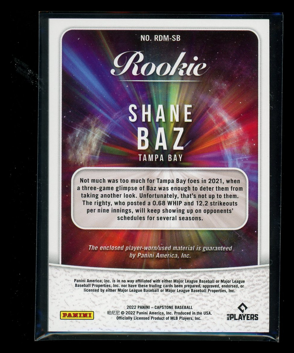 2022 Panini Capstone Rookie Shane Baz #RDM-SB Jersey Patch RC Baseball
