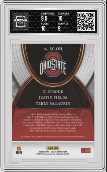 2023 Panini Select DP CJ Stroud Justin Fields Terry McLaurin #SC-OH  RC AC 9.5