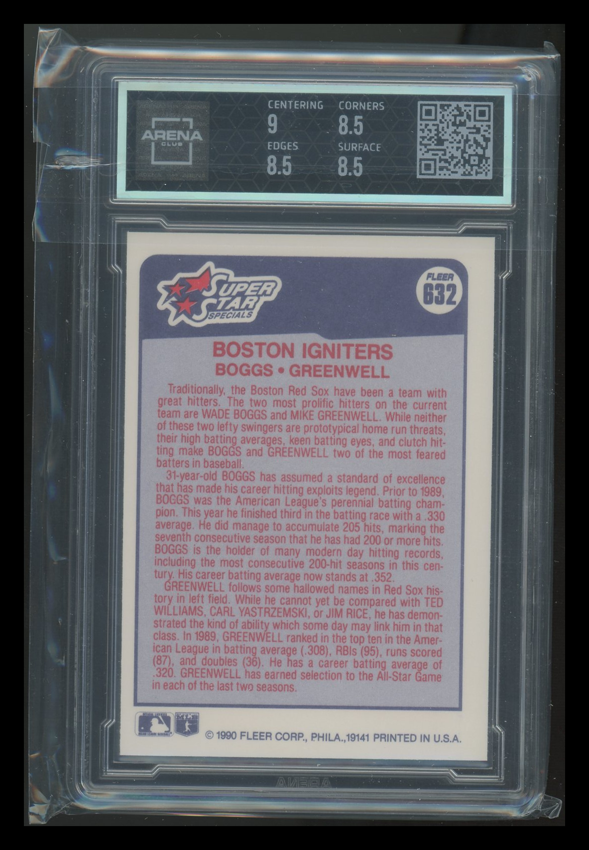 1990 Fleer Super Star Specials Wade Boggs Mike Greenwell #632 Arena Club 8.5