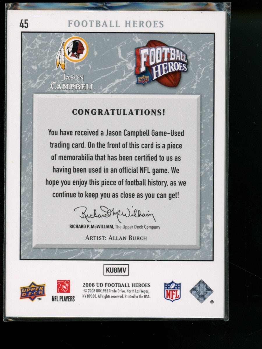 2008 Upper Deck Football Heroes Jason Campbell #45 33/35 Game-Used Memorabilia