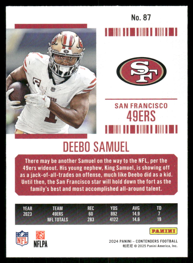 2024 Panini Contenders Football Deebo Samuel #87 Football