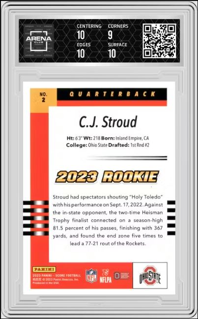 2023 Panini Score C.J. Stroud #2 2003 Throwback Rookies RC AC 9.5