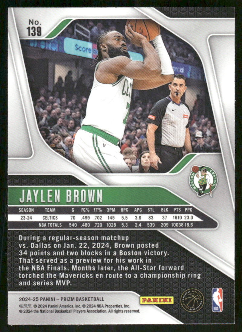 2024-25 Panini Prizm Basketball Jaylen Brown #139 Basketball