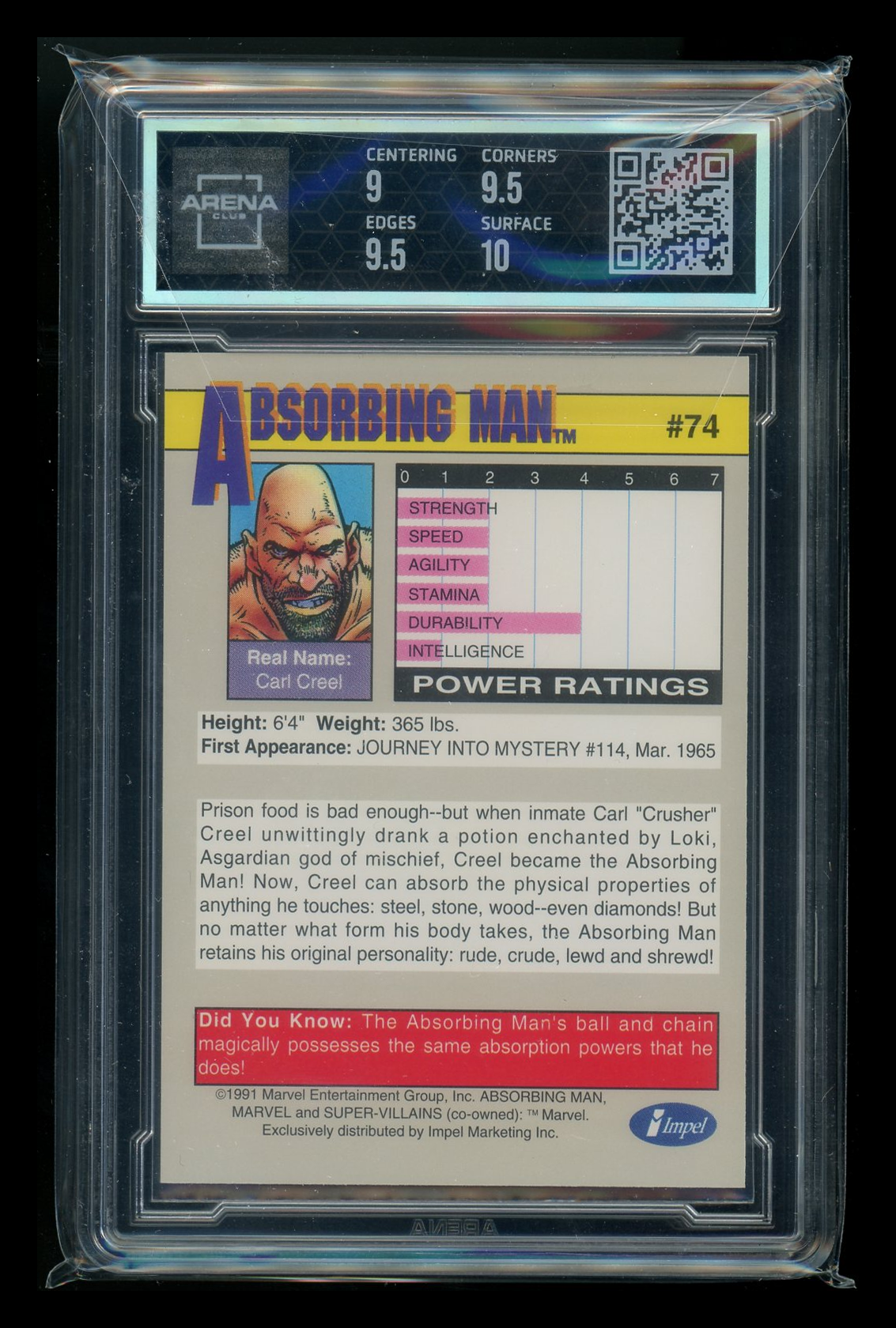 1991 Impel Marvel Universe Absorbing Man #74 Arena Club 9.5