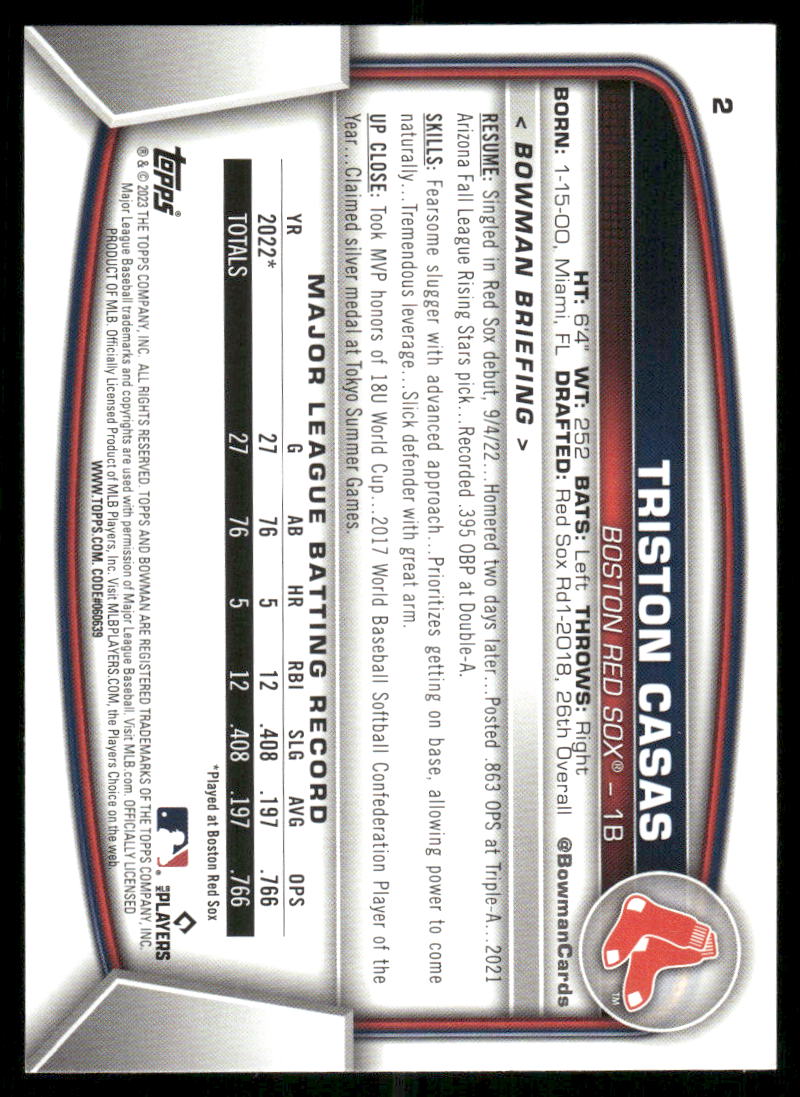 2023 Bowman Baseball Triston Casas #2 RC Baseball