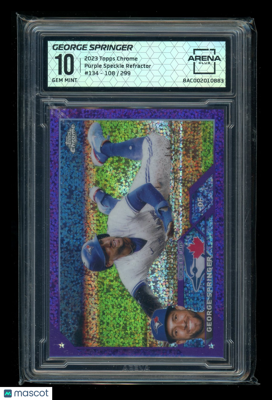 2023 Topps Chrome Purple Speckle Refractor George Springer #134 108/299 AC 10