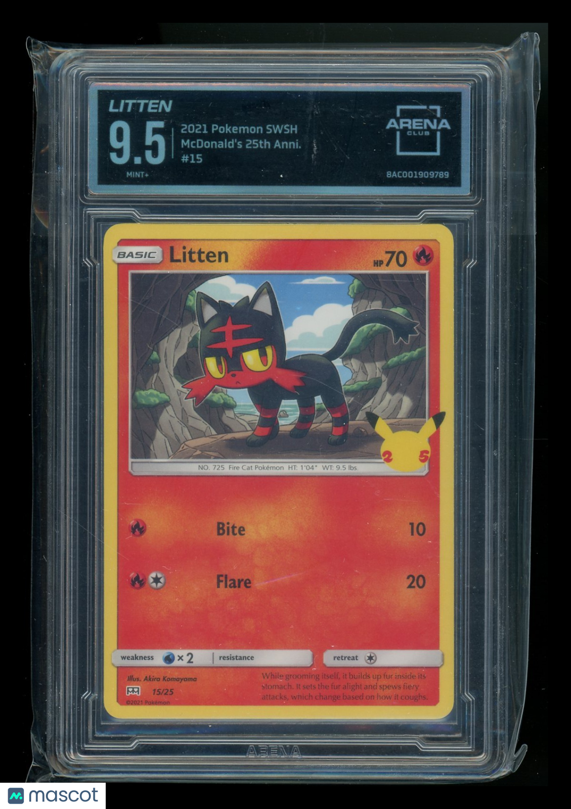 Litten #15/25 Arena Club 9.5 2021 Pokemon SWSH McDonald's 25th Anniversary