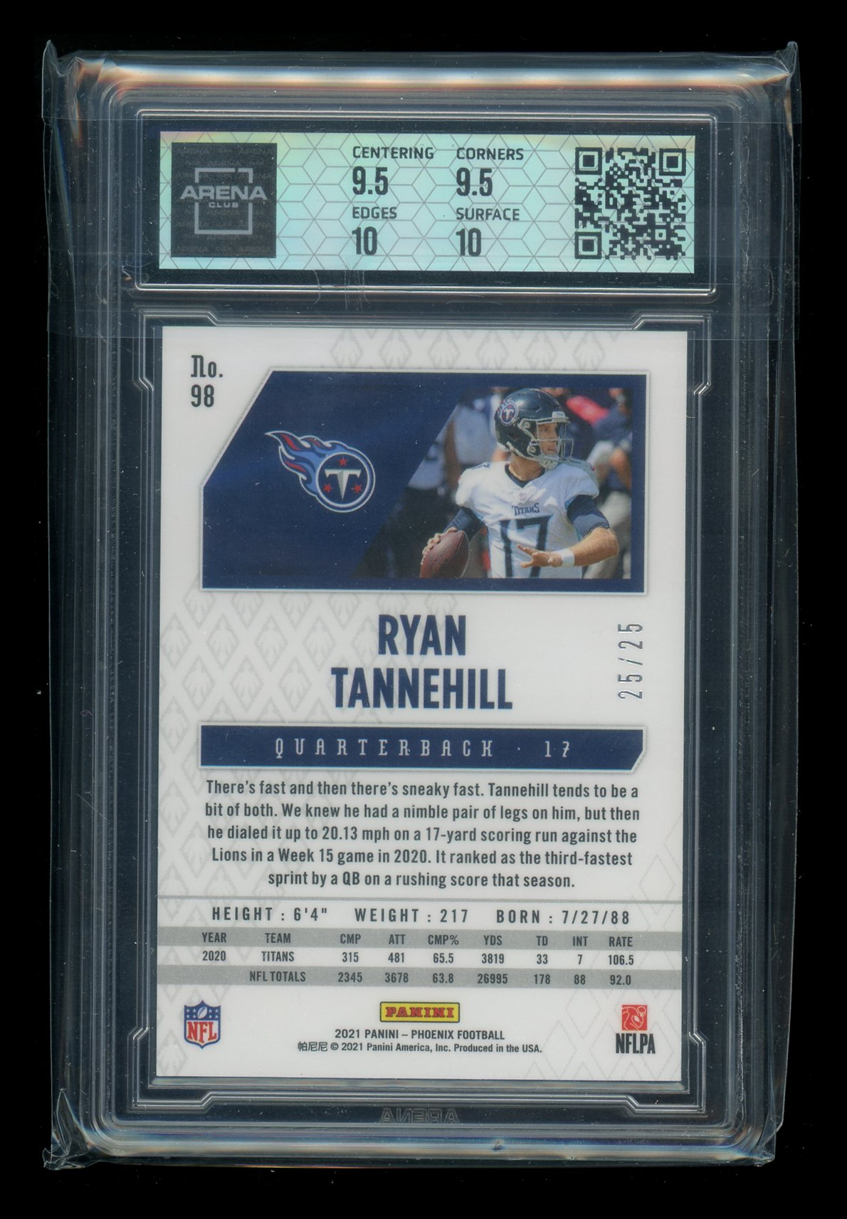 2021 Panini Phoenix Green Ryan Tannehill #98 25/25 Football Arena Club 10