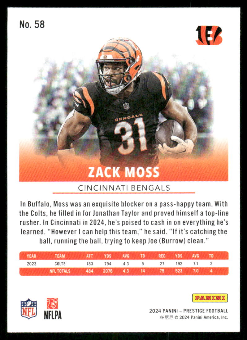 2024 Panini Prestige Zack Moss #58 Football