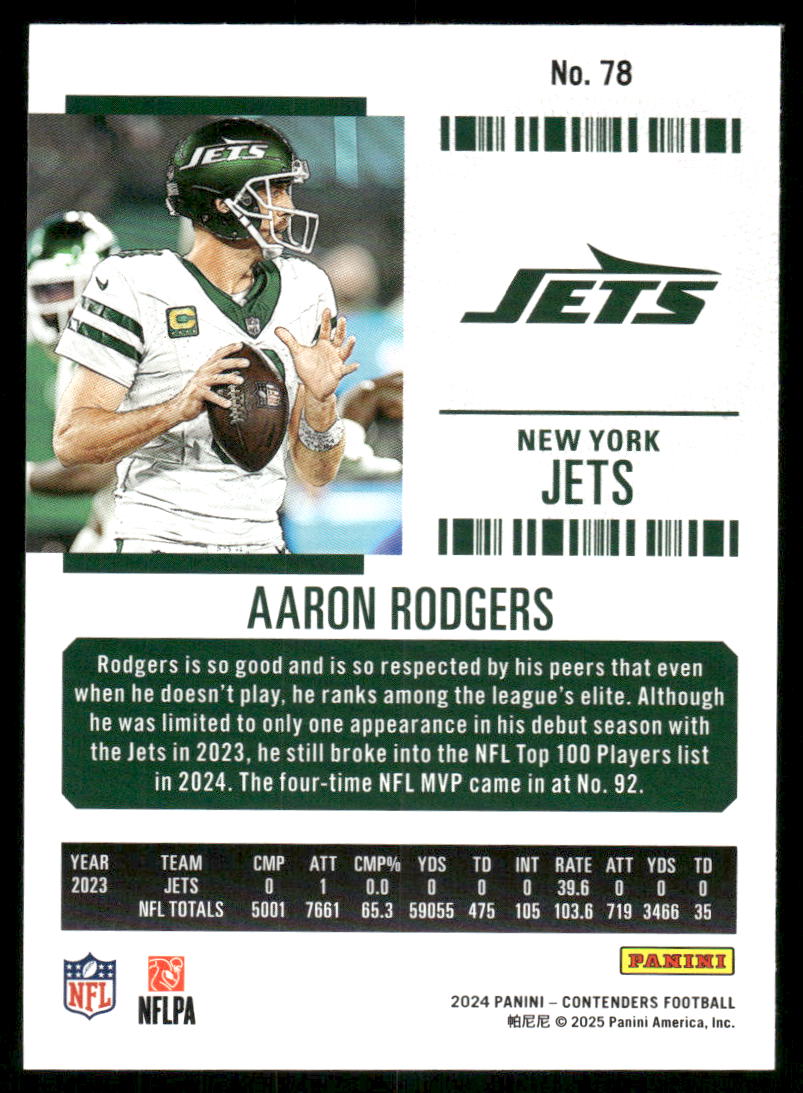 2024 Panini Contenders Football Aaron Rodgers #78 Football