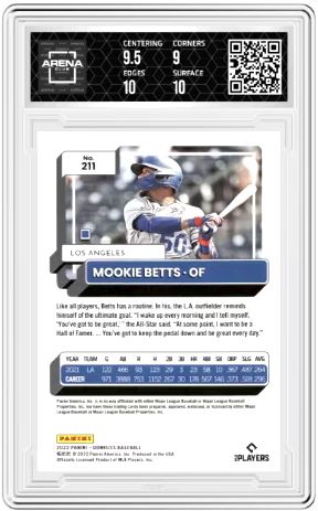 2022 Panini Donruss Mookie Betts #211 Red 304/2022 Baseball Arena Club 9.5