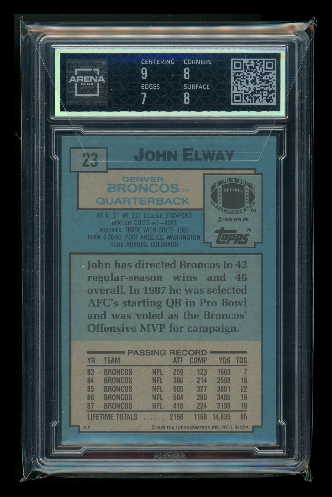 1988 Topps John Elway #23 Football Arena Club