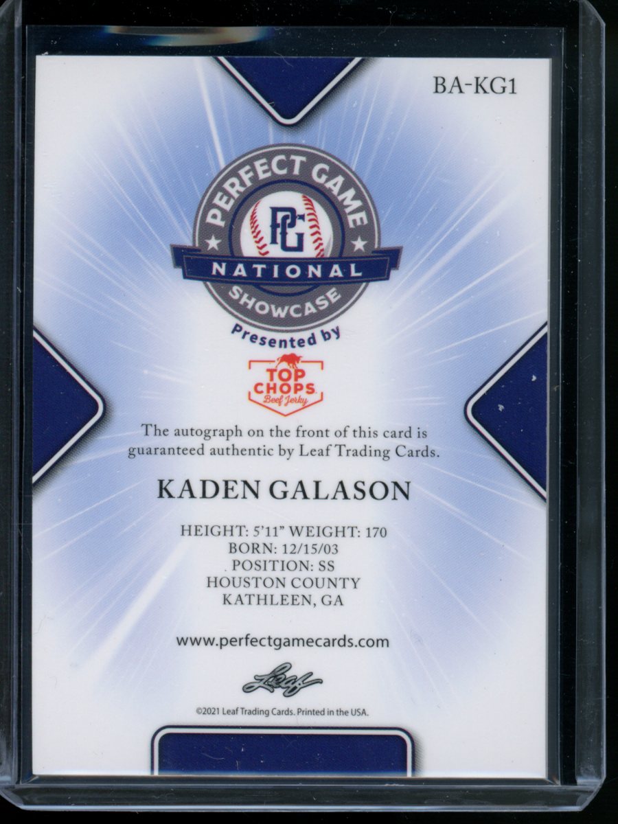 2021 Leaf Perfect Game National Showcase Kaden Galason #BA-KG1 1/1 Auto