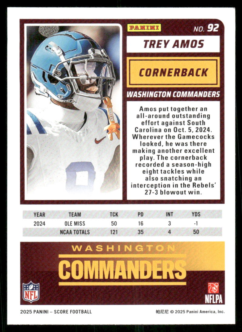 2025 Score A Treat Trey Amos #92 RC Football