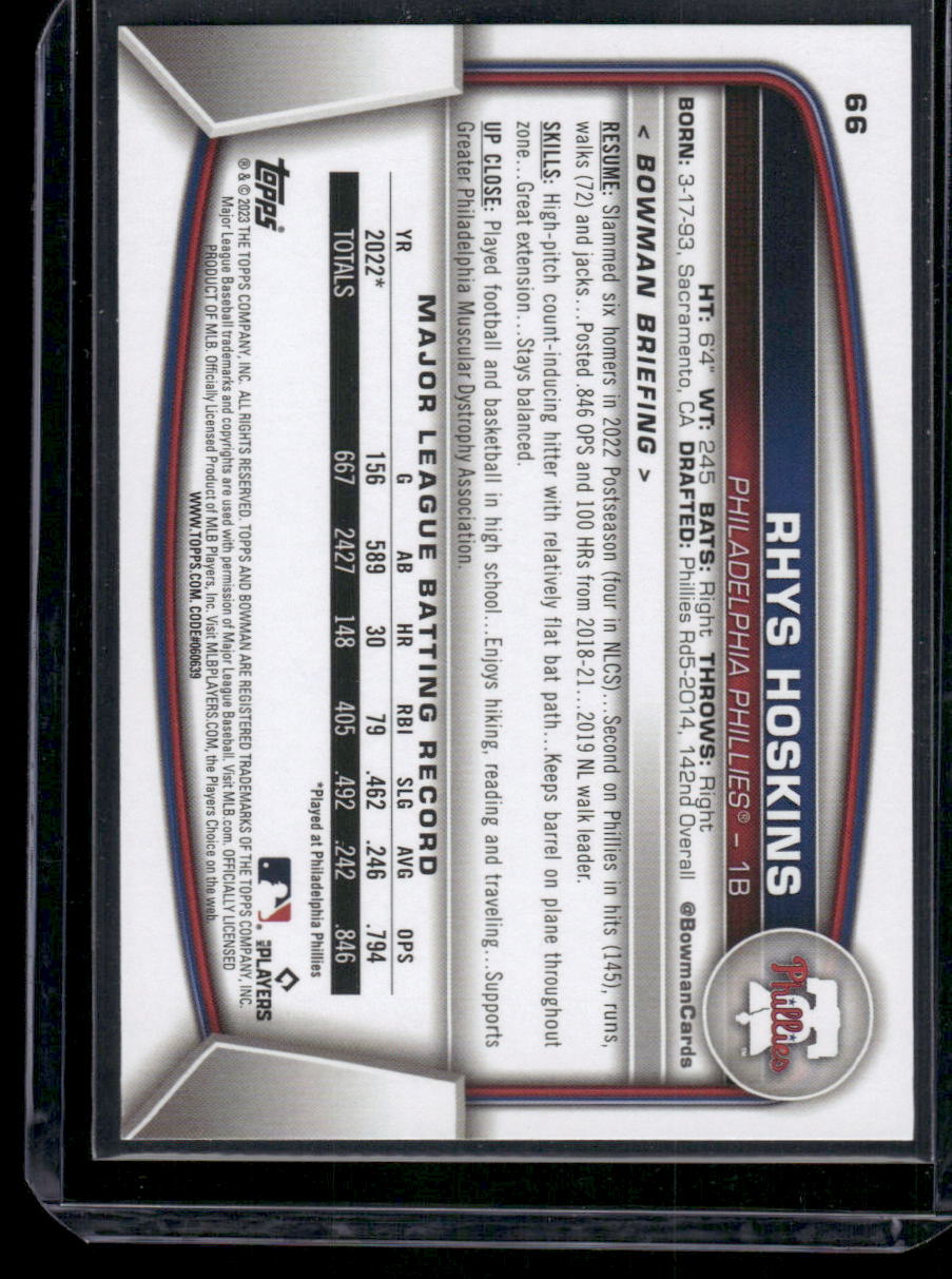 2023 Bowman Rhys Hoskins #66 Purple 163/250 Baseball