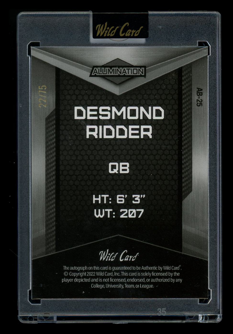2022 Wild Card Alumination Desmond Ridder #AB-25 22/75 Football