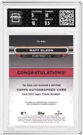 2023 Topps Tribute Matt Olson #TA-MOL Tribute Auto Blue 102/150 AC 9.5/10