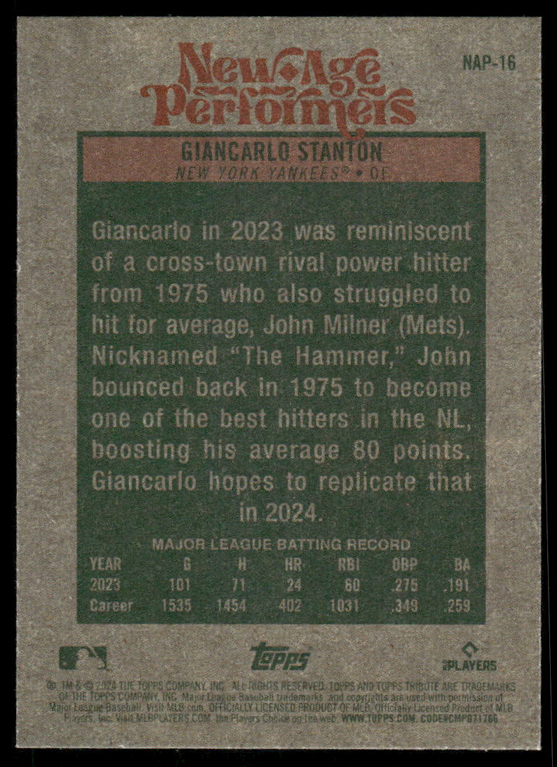 2024 Topps Heritage New Age Performers Giancarlo Stanton #NAP-16 Baseball