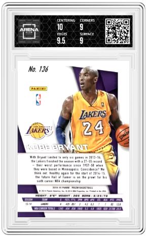 2014-15 Panini Prizm Kobe Bryant #136 Basketball Arena Club 9.5