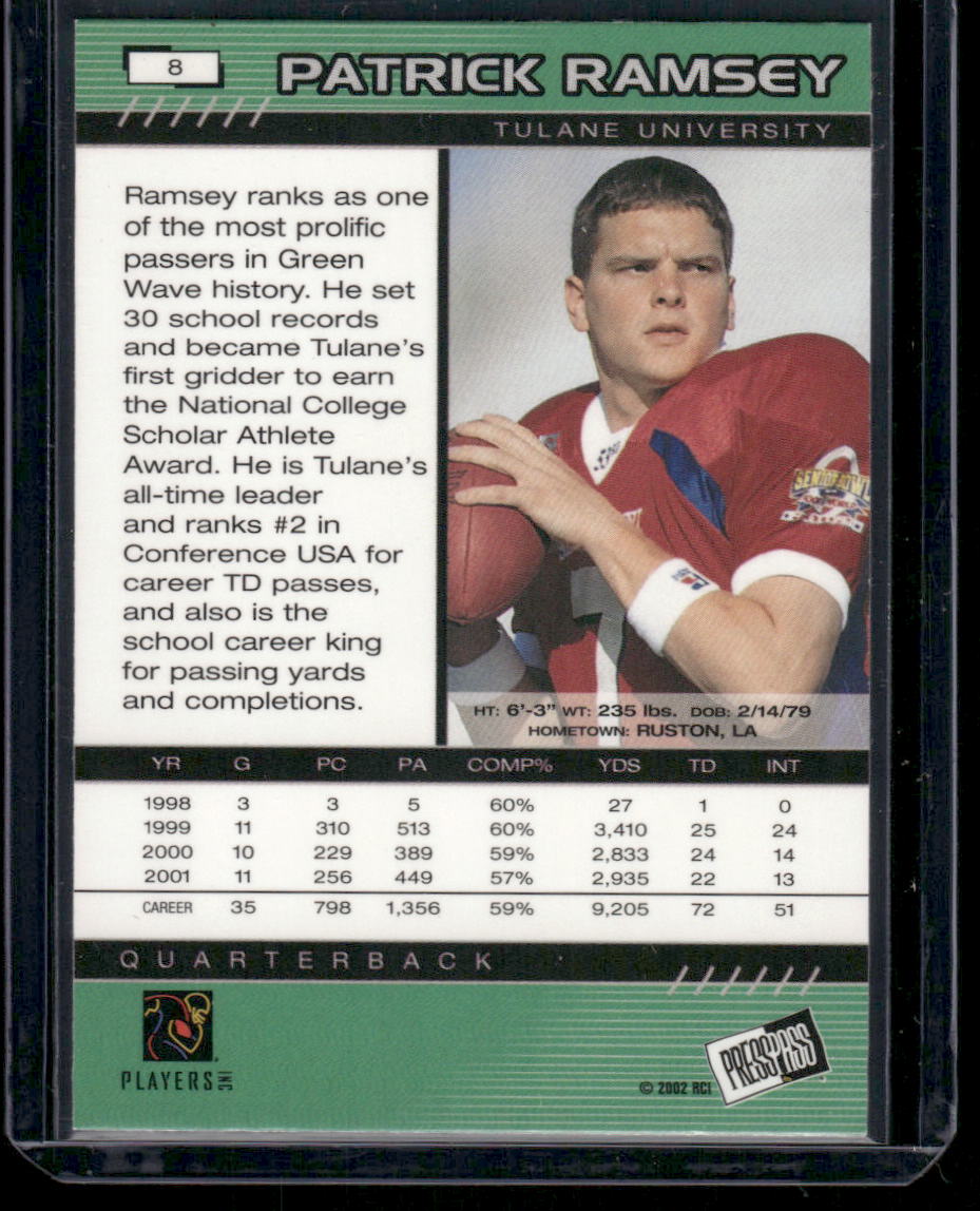 2002 Press Pass Patrick Ramsey #8 Football