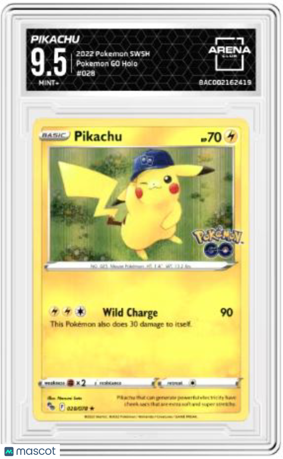 2022 Pokémon TCG Pikachu #028/078 Holo Arena Club 9.5 Pokemon Go