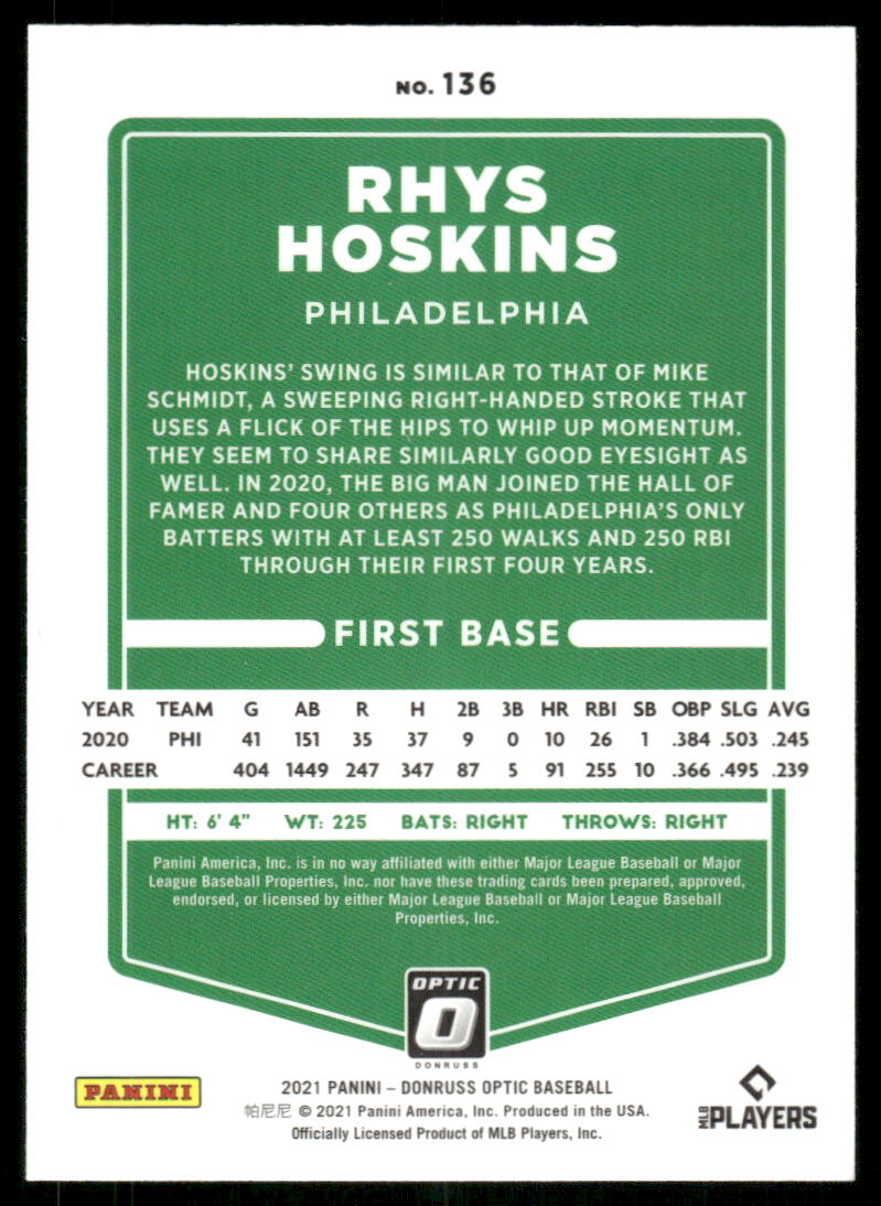 2021 Panini Donruss Optic Rhys Hoskins #136 Baseball