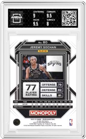 2022 Panini Prizm Jeremy Sochan #80 Monopoly Basketball Arena Club 8.5