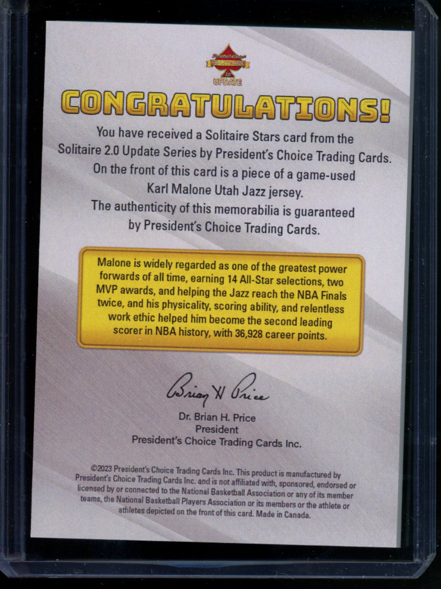 2023 President's Choice Solitaire Karl Malone Solitaire Stars 1/1 Basketball