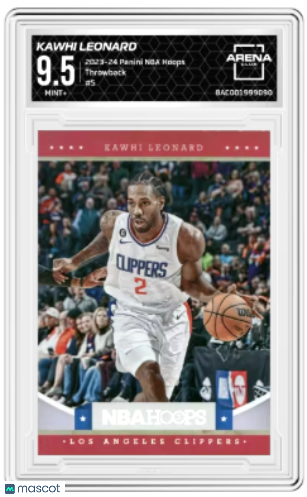 2023-24 Panini NBA Hoops Kawhi Leonard #5 Throwback Basketball Arena Club 9.5