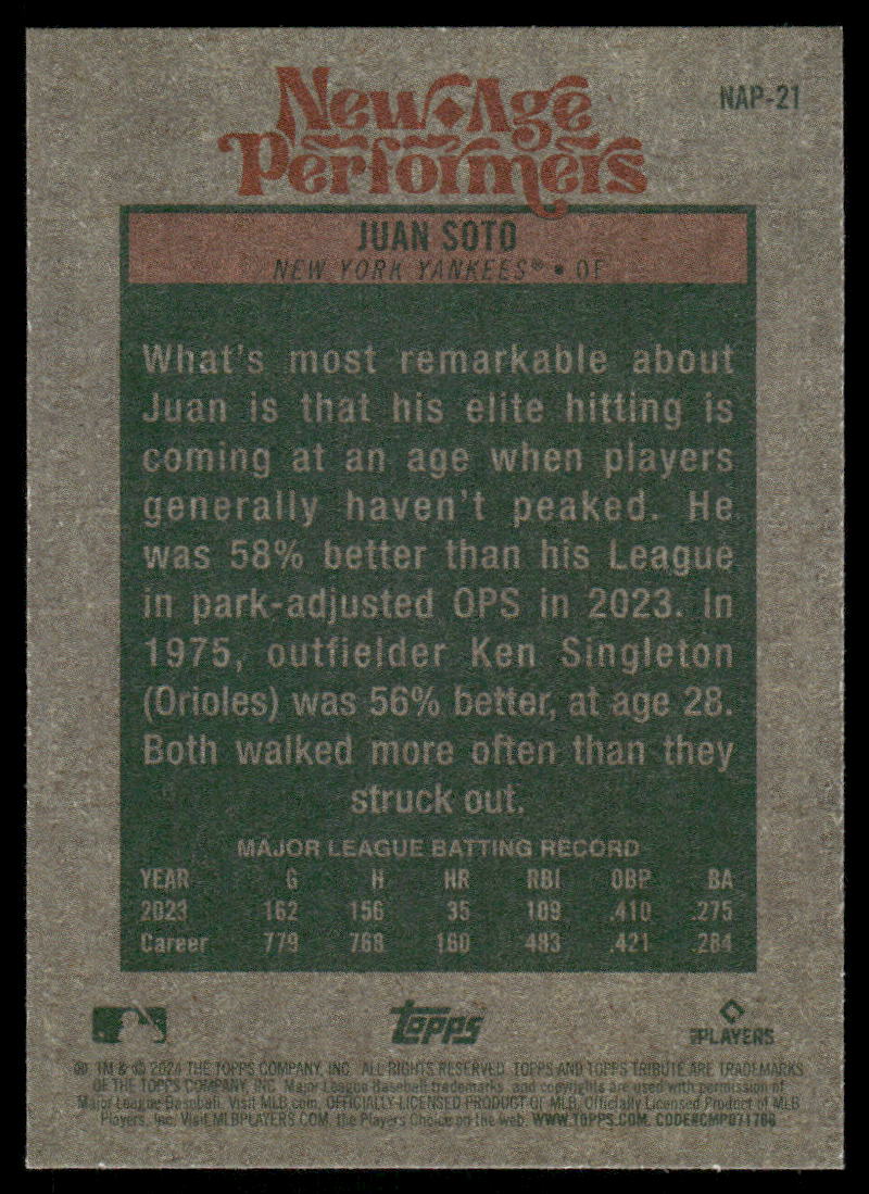 2024 Topps Heritage New Age Performers Juan Soto #NAP-21 Baseball