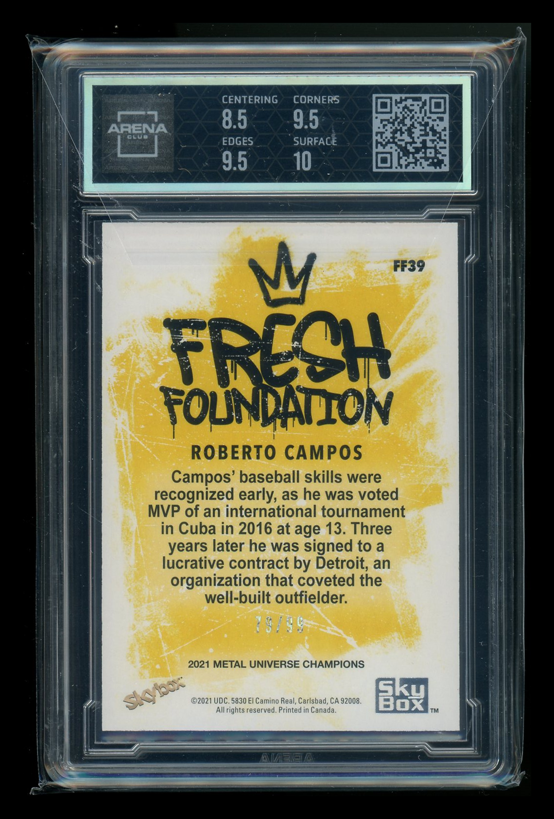 2021 Skybox Metal Universe Fresh Silver Dots Roberto Campos #FF39 79/99 AC 9