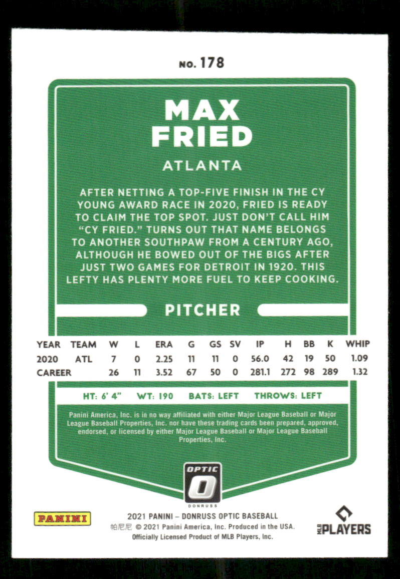 2021 Panini Donruss Optic Max Fried #178 Baseball