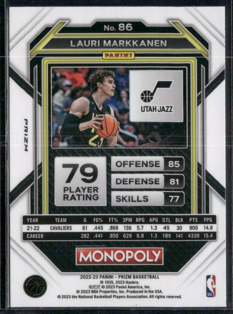 2022 Panini Prizm Monopoly Lauri Markkanen #86 Basketball