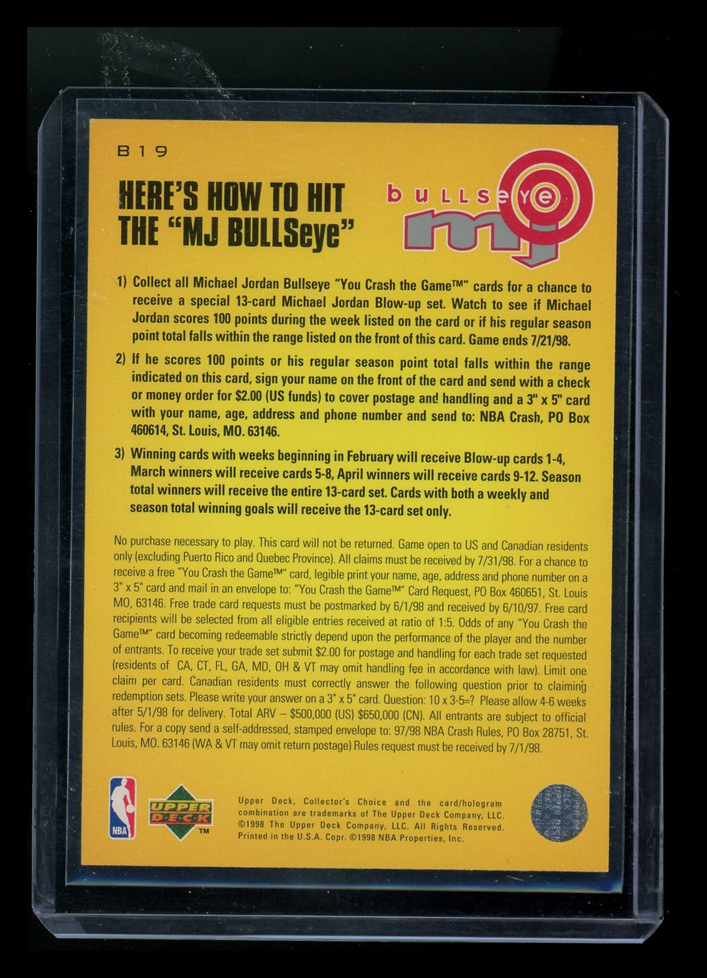 1998 Upper Deck Collector's Choice Michael Jordan #B19 Basketball