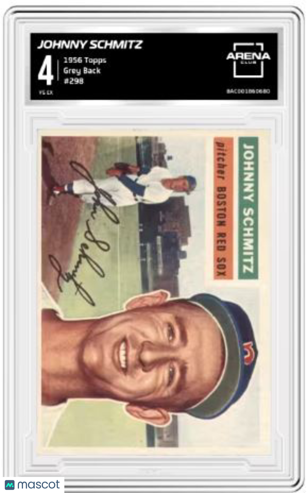 1956 Topps Johnny Schmitz #298 Grey Back Baseball Arena Club 4