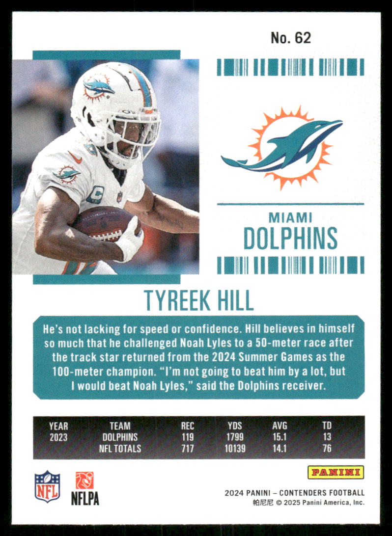 2024 Panini Contenders Football Tyreek Hill #62 Football