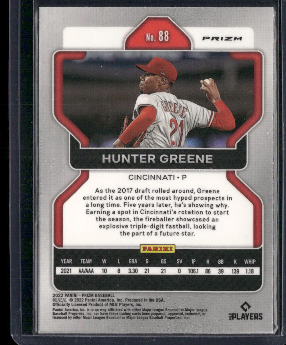 2022 Panini Prizm Baseball Hunter Greene #88 White Wave RC Baseball