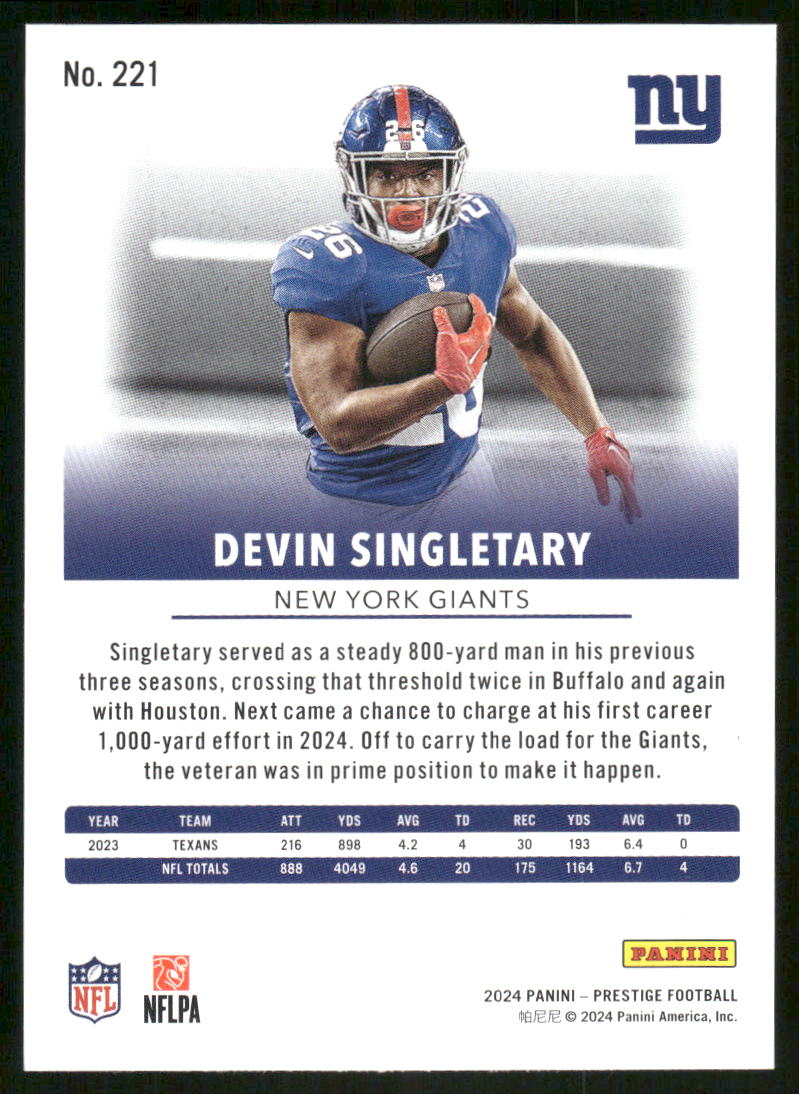 2024 Panini Prestige Devin Singletary #221 Football
