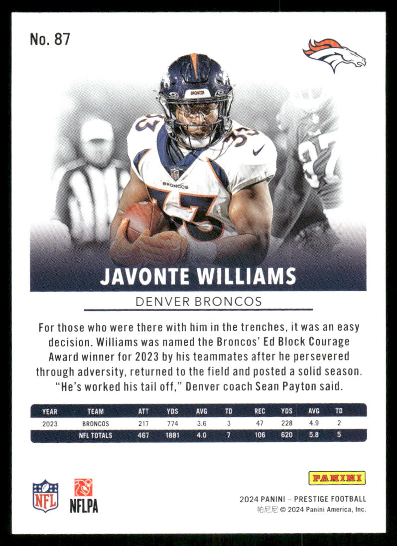 2024 Panini Prestige Javonte Williams #87 Football