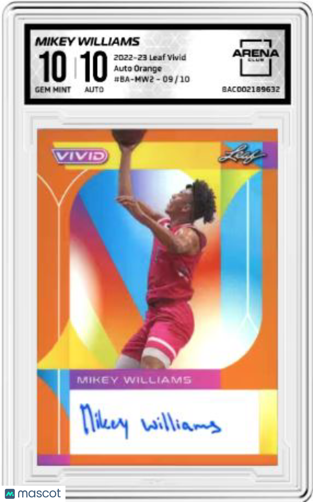 2022-23 Leaf Vivid Mikey Williams #BA-MW2 Auto Orange 9/10 Basketball AC 10