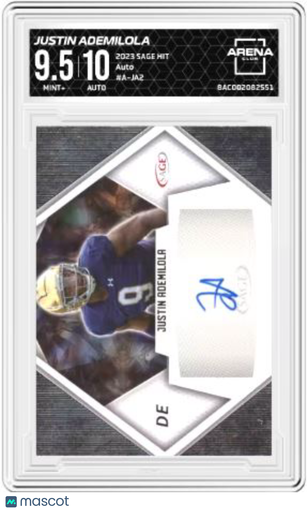 2023 SAGE Hit Justin Ademilola #A-JA2 Auto Football AC 9.5 Auto 10