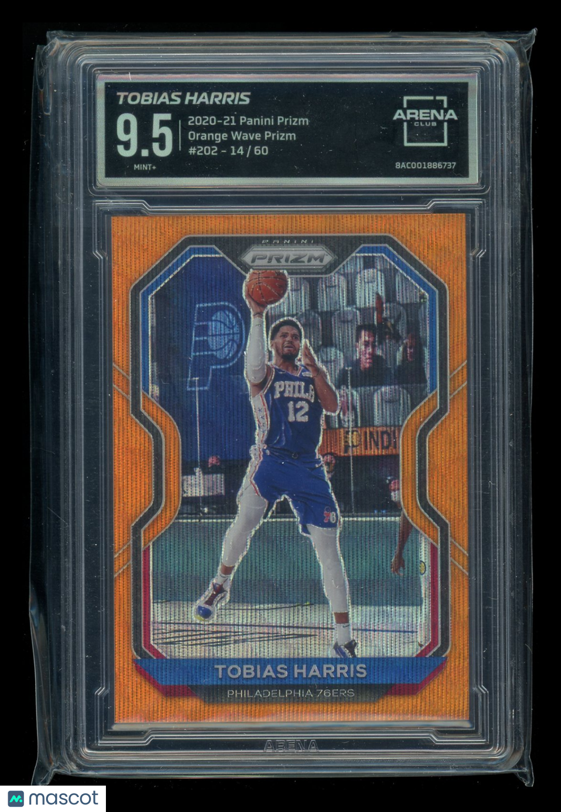 2020-21 Panini Prizm Orange Wave Prizm Tobias Harris #202 14/60 Arena Club 9.5